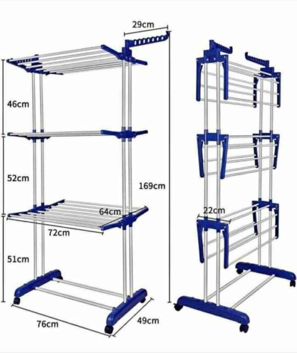 TENDEDERO DE ROPA PLEGABLE 3 NIVELES CON RUEDAS